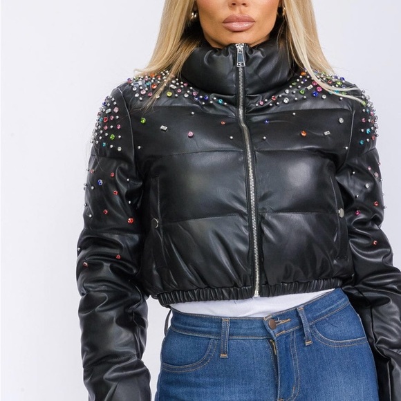 Ring the Alarm Rhinestone Embellishment Crop Jacket - Picture 3 of 10